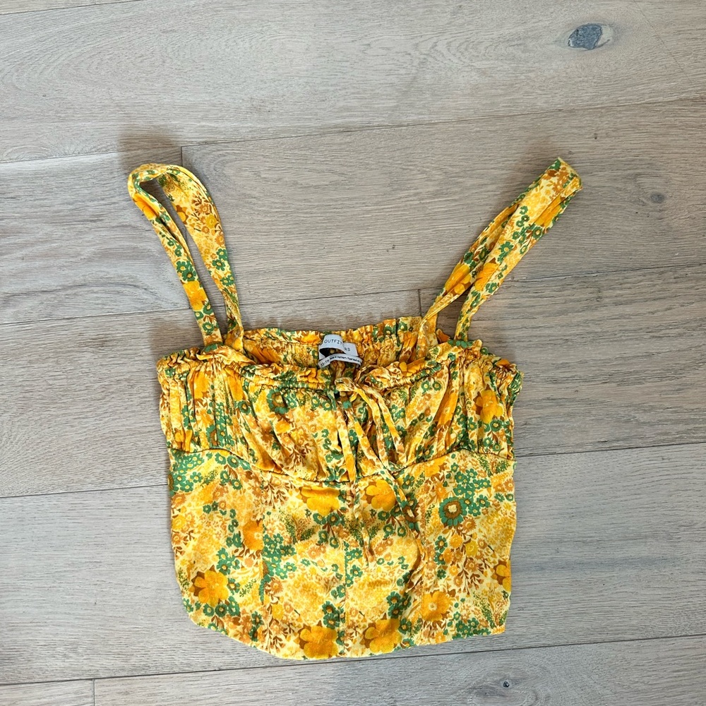 Urban Outfitters Floral Tie Top, Green, Orange, & Yellow